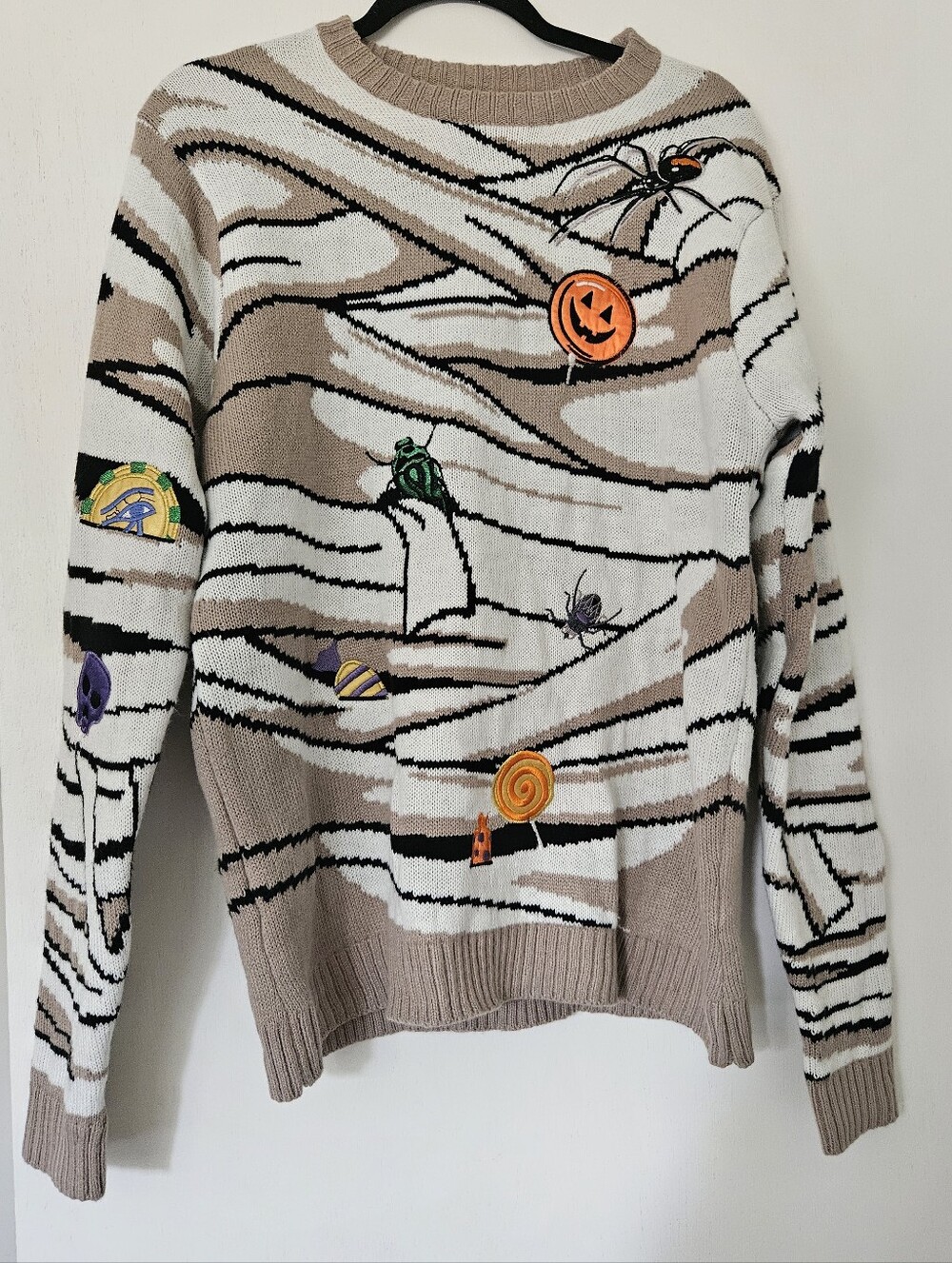 Blizzard Bay Mummy Halloween Ugly Sweater Pumpkin Spider Appliques Size L